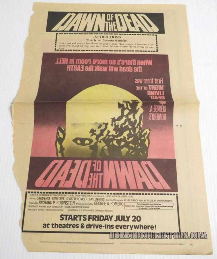 DAWN OF THE DEAD NEWSPAPER PROMO IRON ON TRANSFER