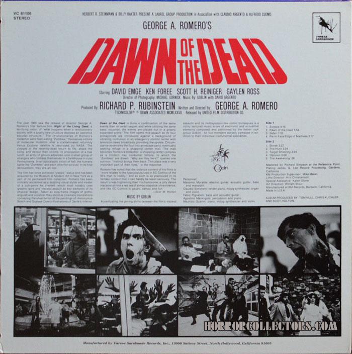 VC 81106 Dawn of the Dead USA Varese Sarabande Goblin Soundtrack LP