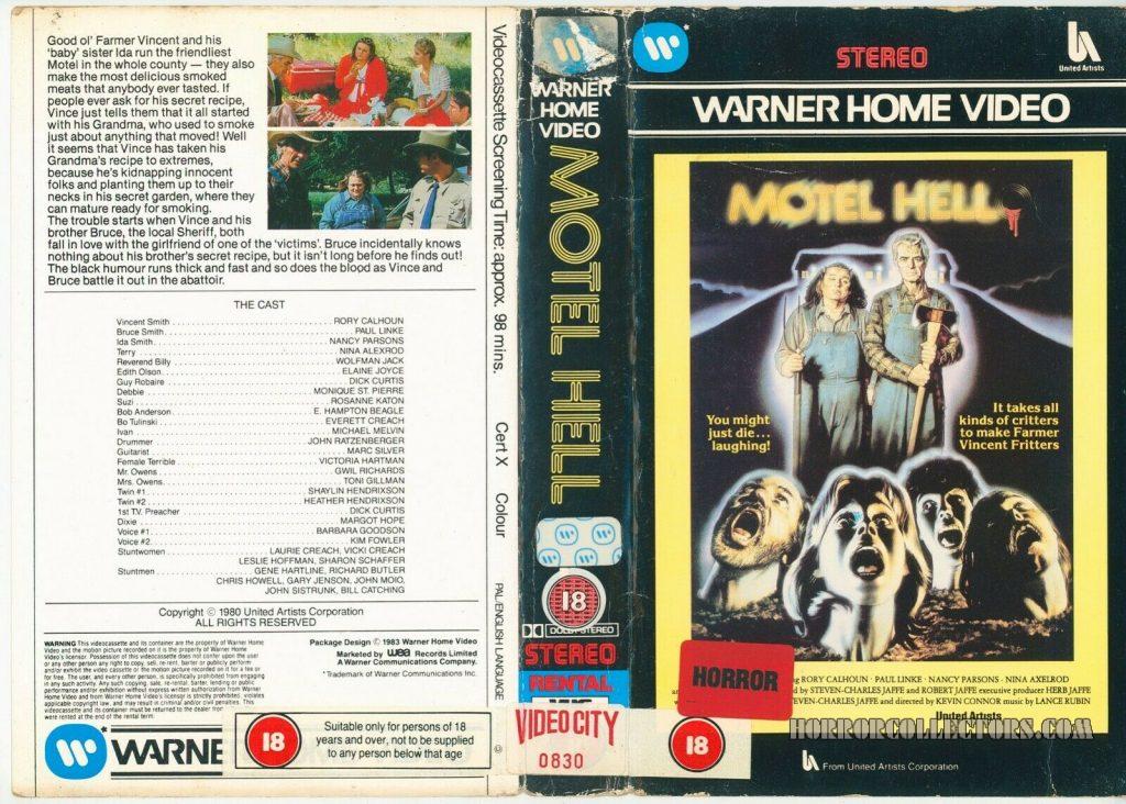 Motel Hell UK Warner Home Video VHS Sleeve