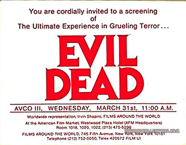 THE EVIL DEAD 1982 AFM premiere screening invitation
